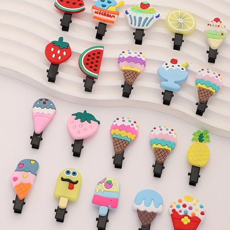 20pcs Baby Girls Hair Clip Cartoon Fruit Ice Cream Duck Billed Clip