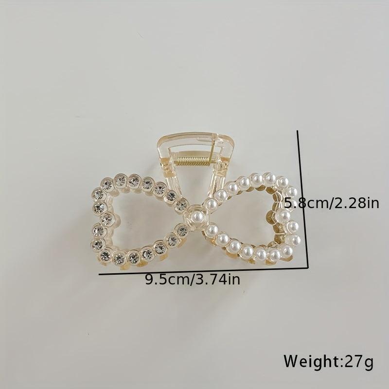 Acrylic Bow Hair Claw Clip Rhinestone Faux Pearl Banana Clip Jaw Clamp