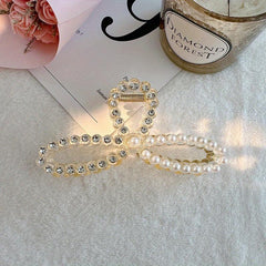 Acrylic Bow Hair Claw Clip Rhinestone Faux Pearl Banana Clip Jaw Clamp
