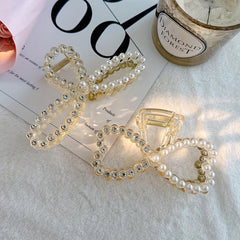 Acrylic Bow Hair Claw Clip Rhinestone Faux Pearl Banana Clip Jaw Clamp