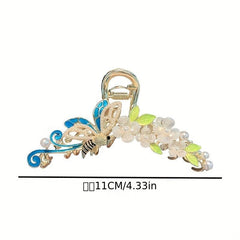 Bee Shape Flower Hair Claw Faux Pearl Insect Series Shark Claw Ponytail Holder