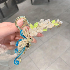 Bee Shape Flower Hair Claw Faux Pearl Insect Series Shark Claw Ponytail Holder