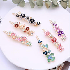 Vintage Flower Hair Pins Rhinestone Acrylic Resin Hair Clips