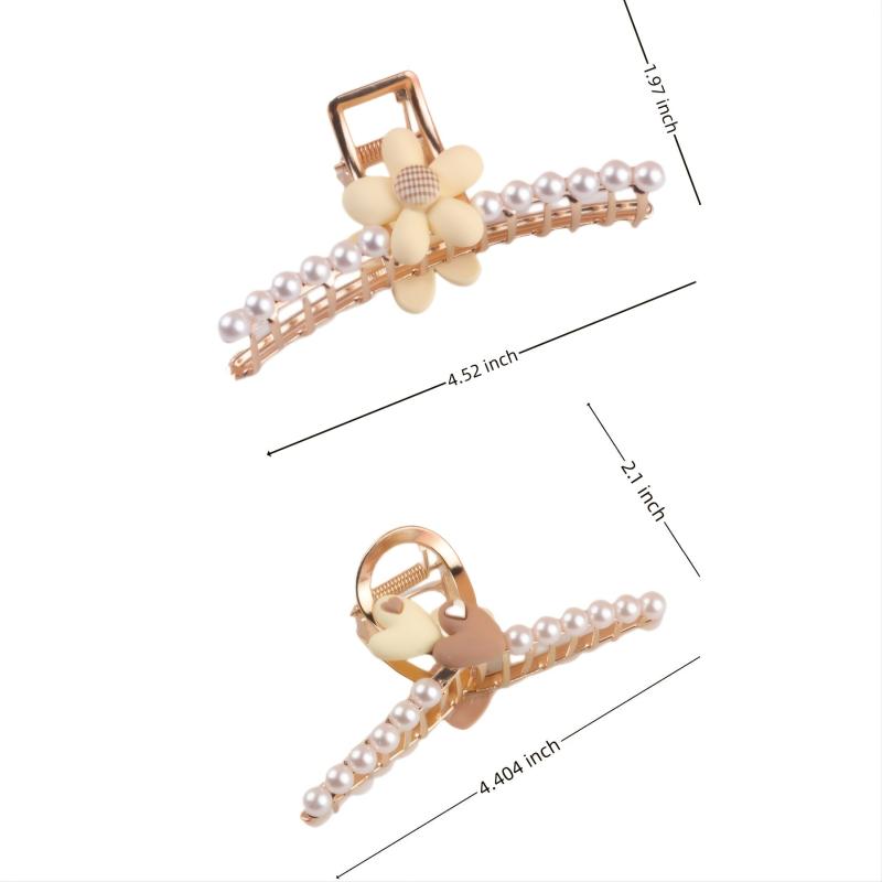 Pearl Heart Flower Metal Hair Grab Clear Hair Claws Hair Claw