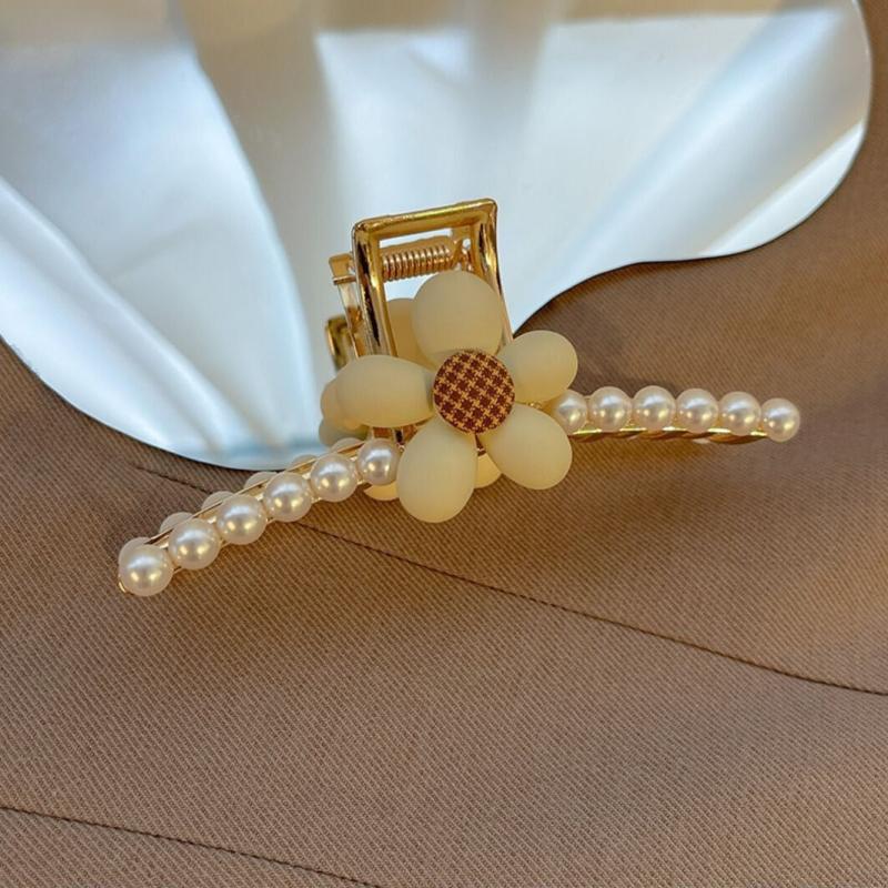 Pearl Heart Flower Metal Hair Grab Clear Hair Claws Hair Claw