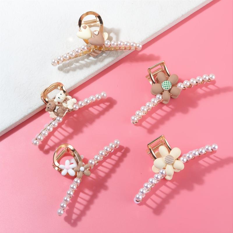 Pearl Heart Flower Metal Hair Grab Clear Hair Claws Hair Claw