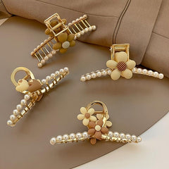 Pearl Heart Flower Metal Hair Grab Clear Hair Claws Hair Claw