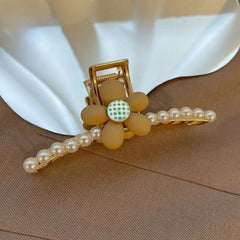 Pearl Heart Flower Metal Hair Grab Clear Hair Claws Hair Claw