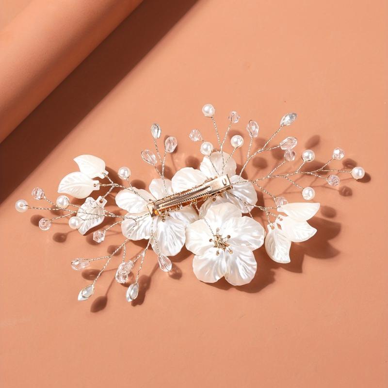 Glitter Beaded Flower Hair Clip for Wedding Bridal Hair