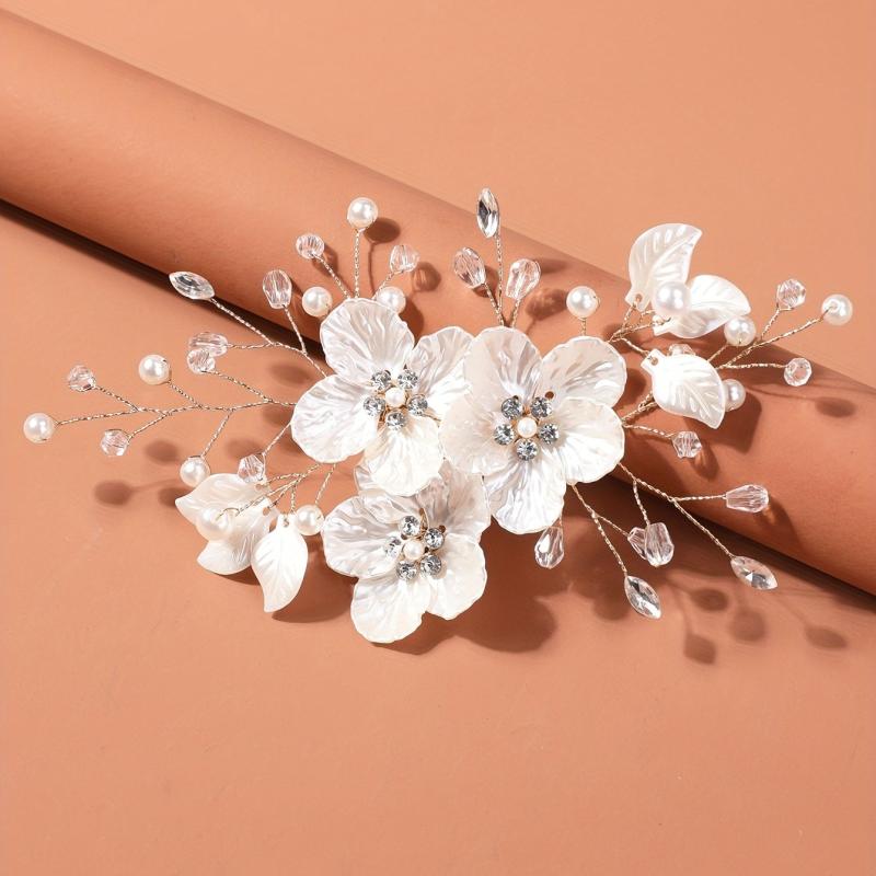 Glitter Beaded Flower Hair Clip for Wedding Bridal Hair