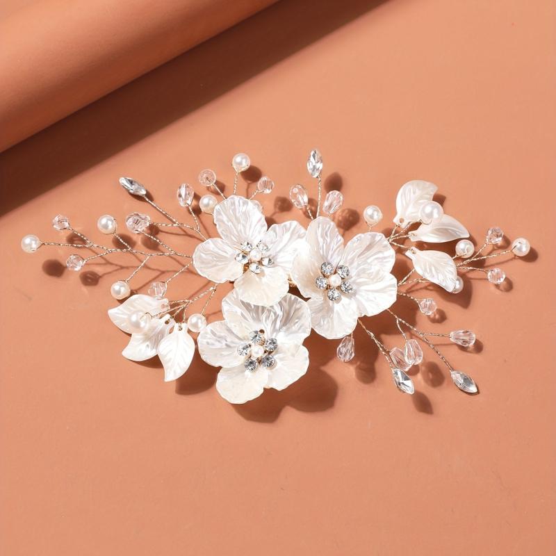 Glitter Beaded Flower Hair Clip for Wedding Bridal Hair