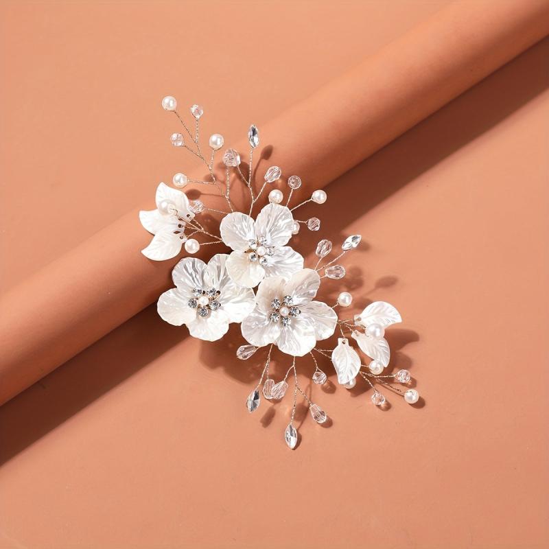 Glitter Beaded Flower Hair Clip for Wedding Bridal Hair