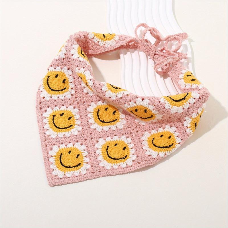 Smiling Pattern Crochet Triangular Scarf Sweet Sunflower Weaving Headband
