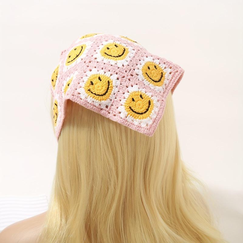 Smiling Pattern Crochet Triangular Scarf Sweet Sunflower Weaving Headband