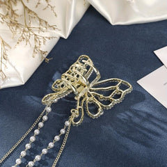 Faux Pearl Tassel Hair Claw for Women