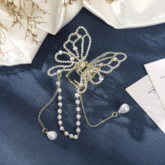 Faux Pearl Tassel Hair Claw for Women