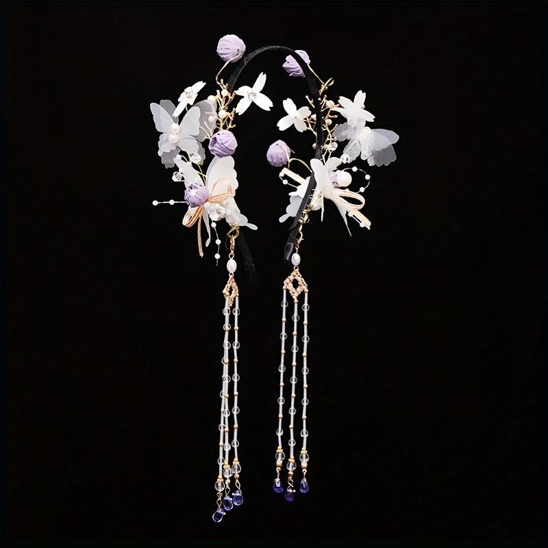 Chinese Style Hairband With Tassel Butterfly Flower Holiday Jewelry