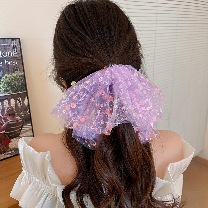 Wide Brim Sequin Organza Scrunchies Glitter Hair Tie Large Hair Accessories