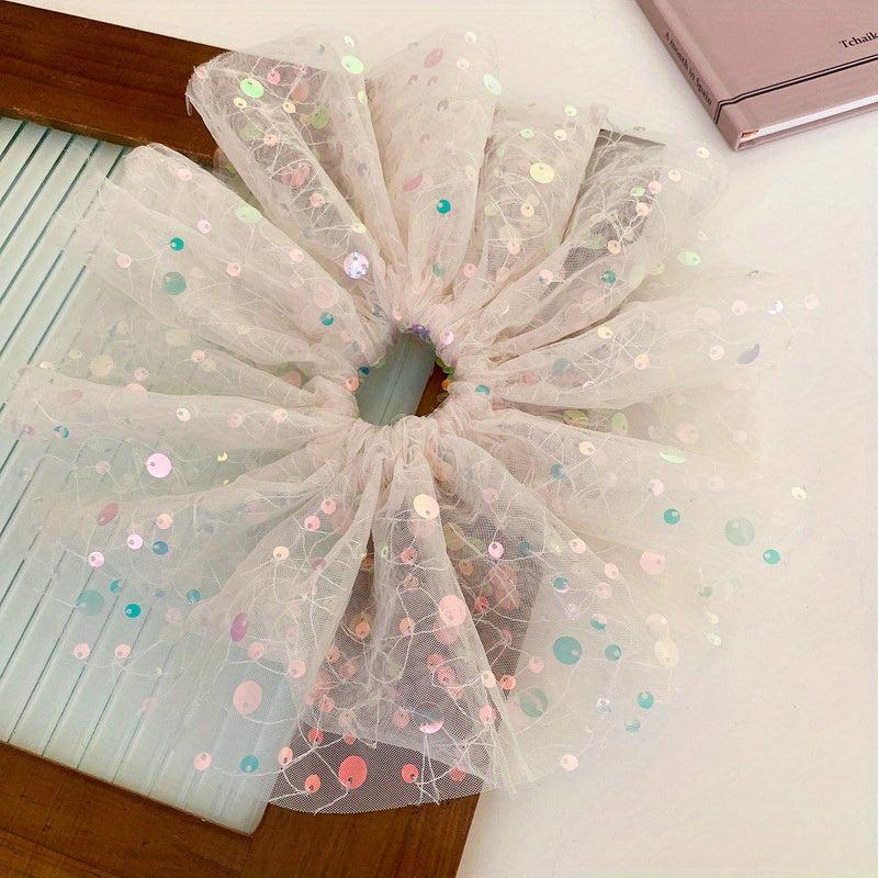 Wide Brim Sequin Organza Scrunchies Glitter Hair Tie Large Hair Accessories