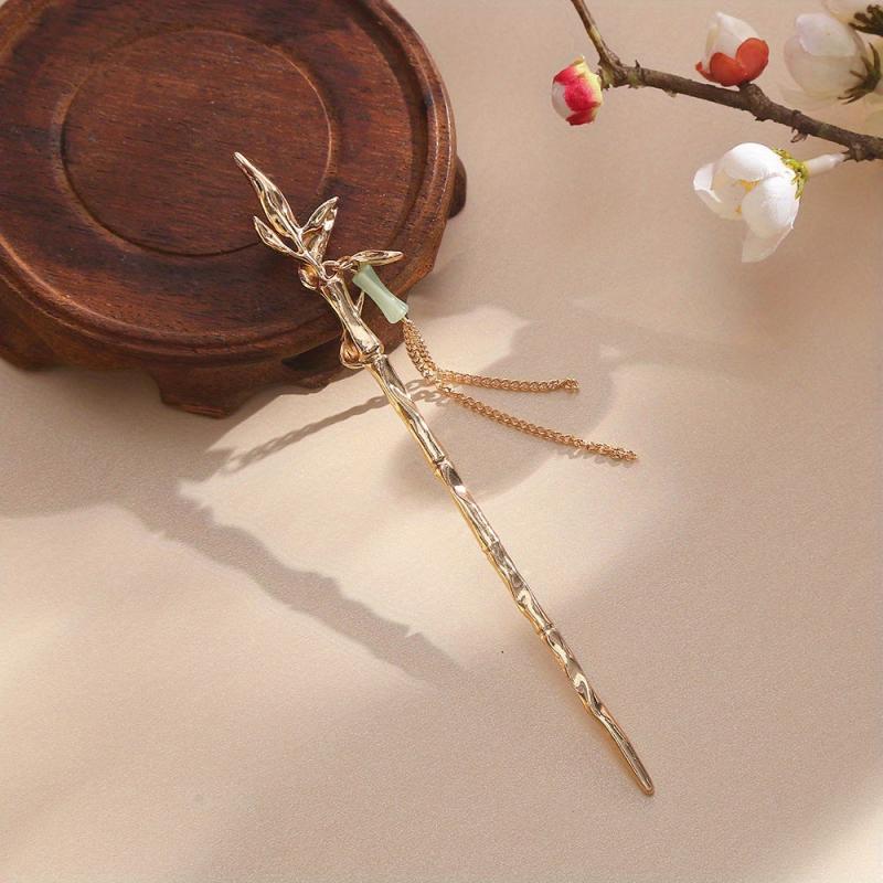 Bamboo Shaped Hair Stick With Chain Tassel Chinese Style Hair Pin
