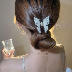 Faux Pearl Butterfly Hair Claw Clip Strong Hold Non Slip Jaw Clamps