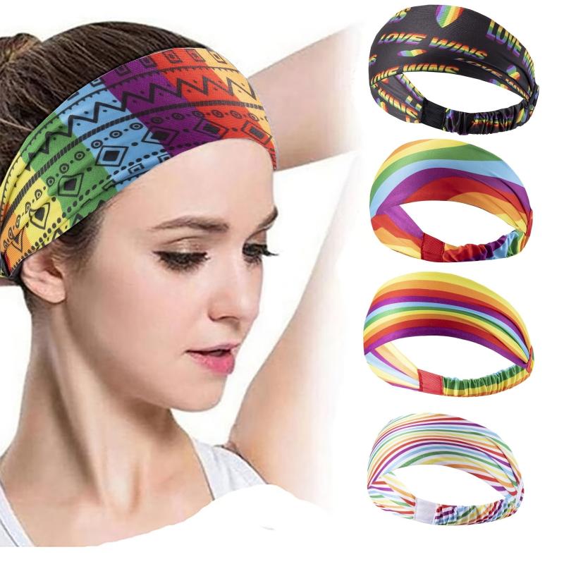 Rainbow Sports Headband Sweat Absorbing Non Slip Yoga Tennis Headband