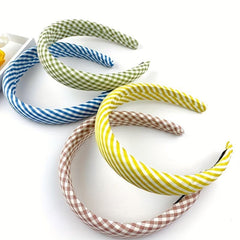 4pcs Colorful Checkered Headband Sponge Padded Head Hoop Sweet Hair Band