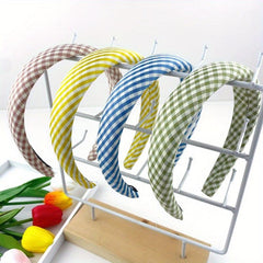 4pcs Colorful Checkered Headband Sponge Padded Head Hoop Sweet Hair Band