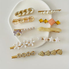 10pcs Women Hair Clip Faux Pearl Resin Decor Clip Duck Billed Clip