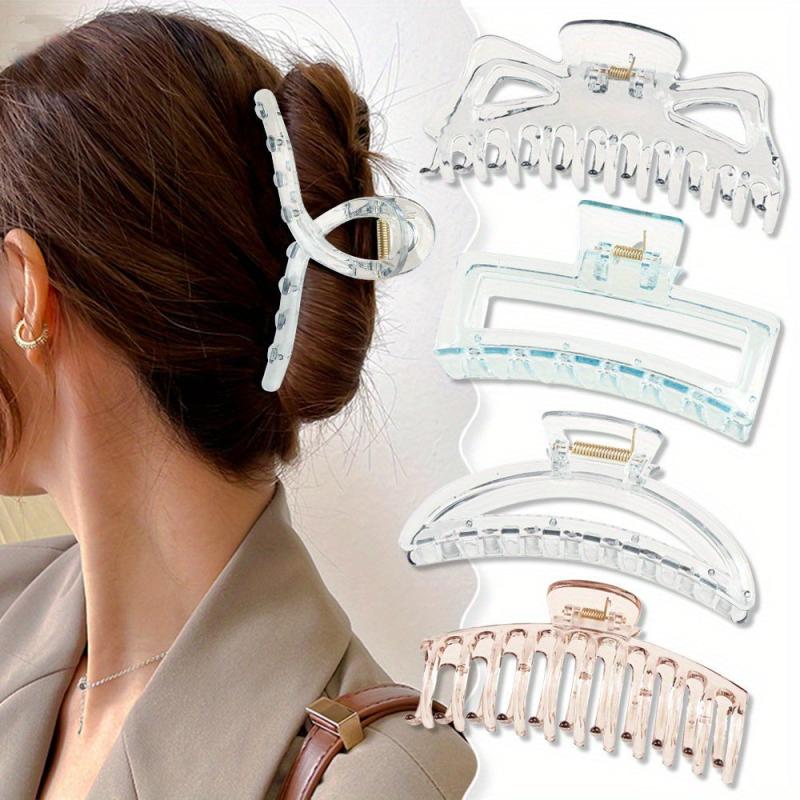 4pcs Resin Hair Claw Clips Transparent Nonslip Ponytail Holder Hair Clip