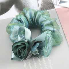 Rose Flower Rhinestone Hair Bows Elastics Bands Bobble Hair Ties