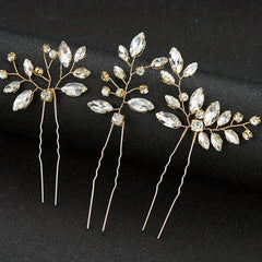 3pcs Crystal Rhinestone Hair Pins Bridal U Shaped Clips Wedding Accessories