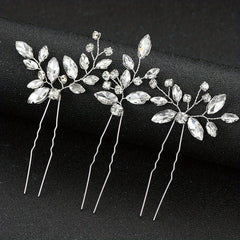 3pcs Crystal Rhinestone Hair Pins Bridal U Shaped Clips Wedding Accessories