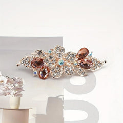 Rhinestone Flower Hair Clip French Barrette Non Slip Hair Accessory