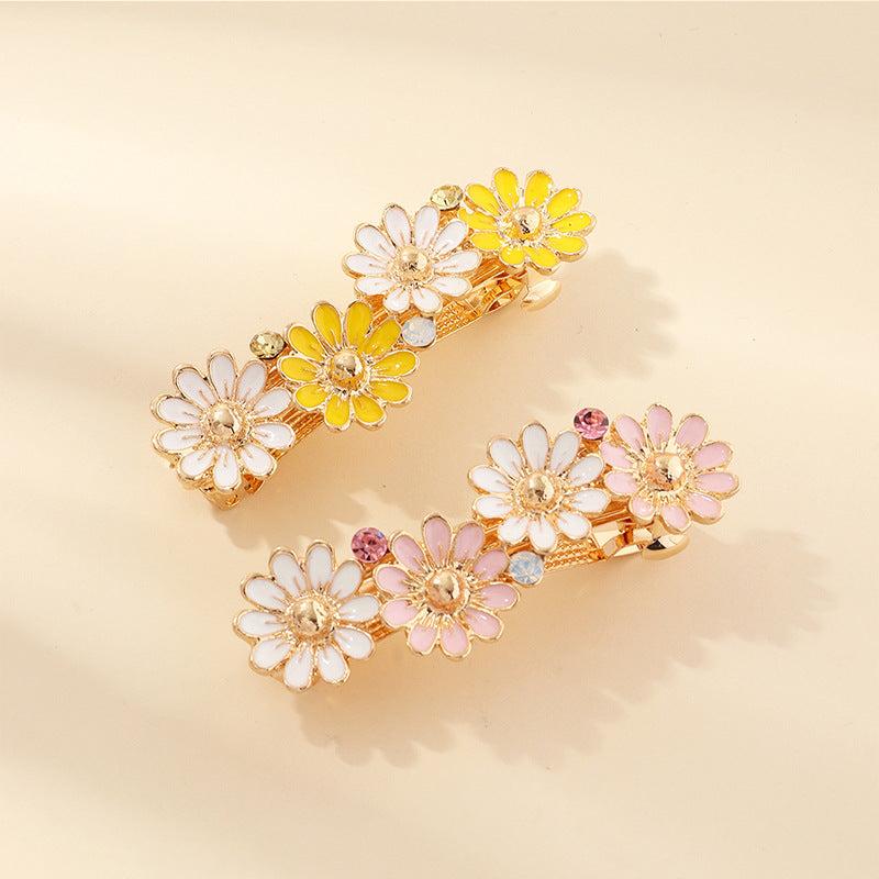 2pcs Daisy Hair Clip Crystal Flower French Hair Barrettes