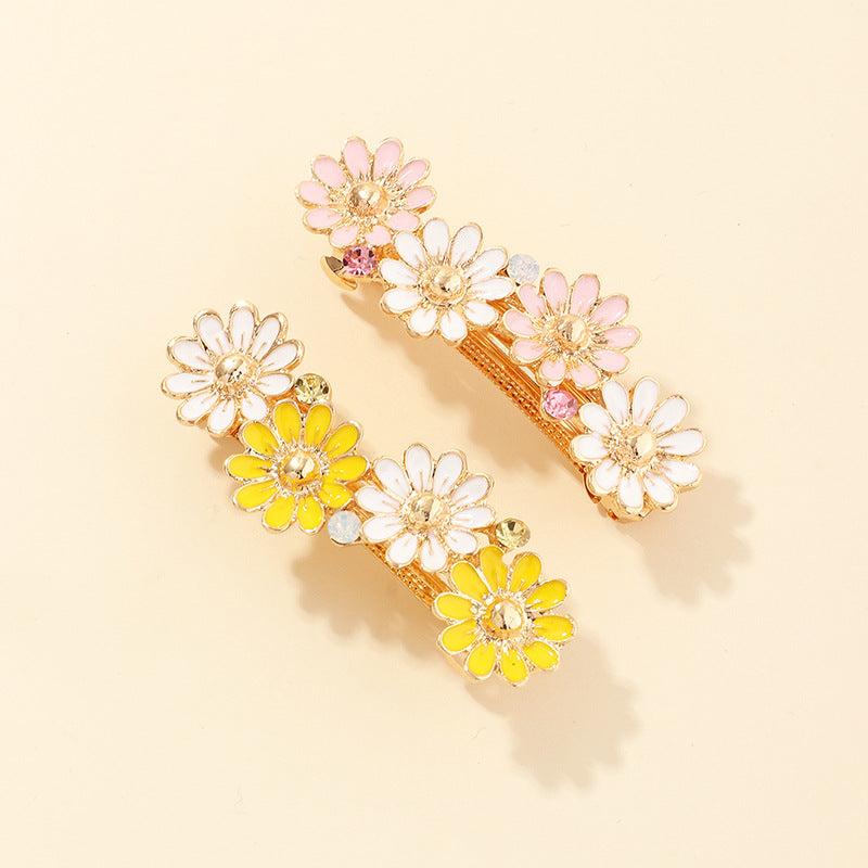 2pcs Daisy Hair Clip Crystal Flower French Hair Barrettes