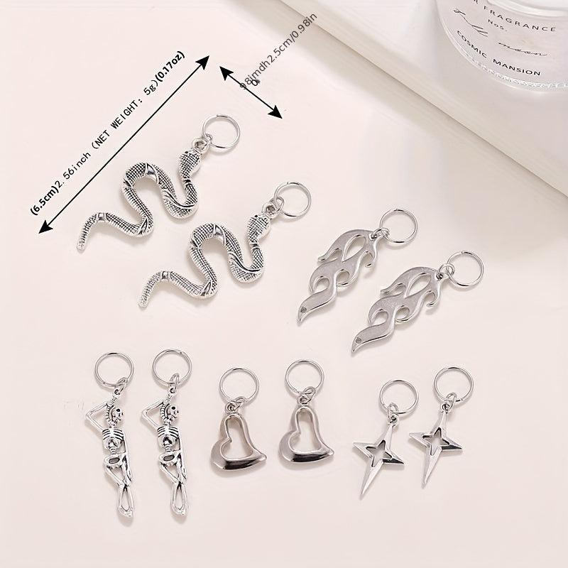 Gothic Style Hair Ring Charm Flame Snake Skeleton Pattern Dreadlock Braid Hair