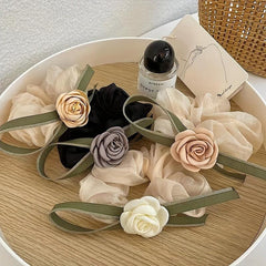 4pcs Ribbon Camellia Scrunchies Hair Ring Hair Tie Hair Accessories