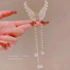 Rhinestone Faux Pearl Tassel Hair Claw Clip