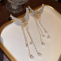 Rhinestone Faux Pearl Tassel Hair Claw Clip