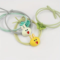 Smiling Rabbit Decor Hair Tie Hair Ring For Girls Elastic Lovely Ponytail Holder
