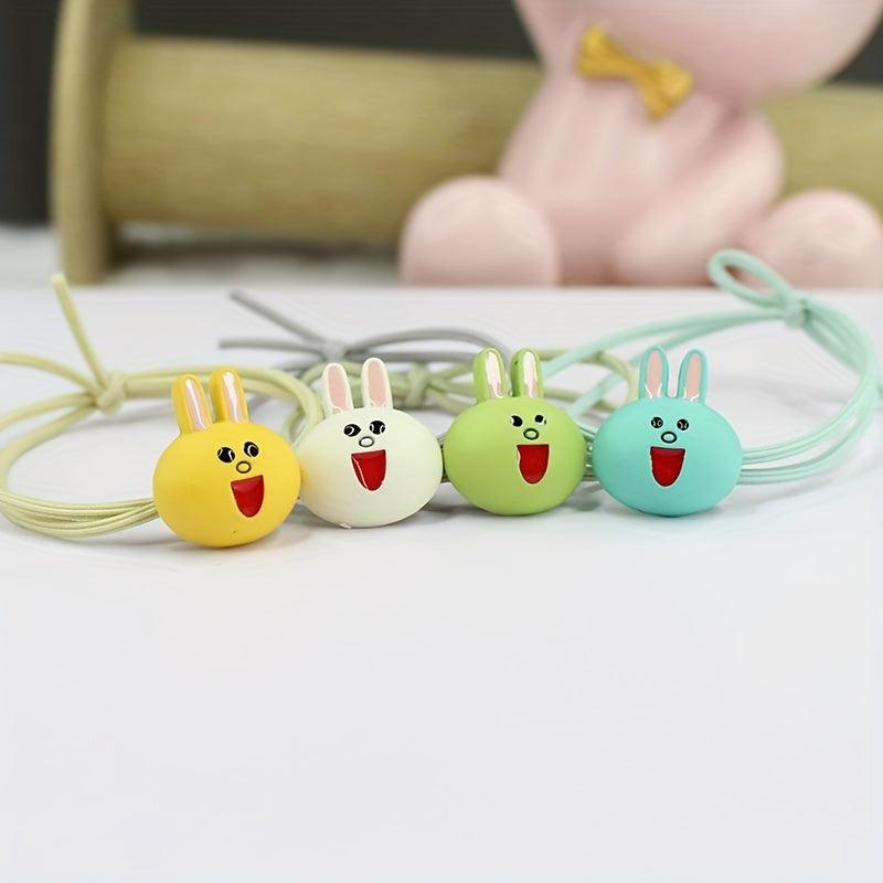 Smiling Rabbit Decor Hair Tie Hair Ring For Girls Elastic Lovely Ponytail Holder
