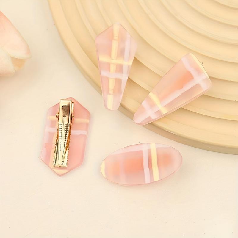 Pink Hair Clip Striped Duck Bill Clip Sweet Hair Accessory for Women Girls