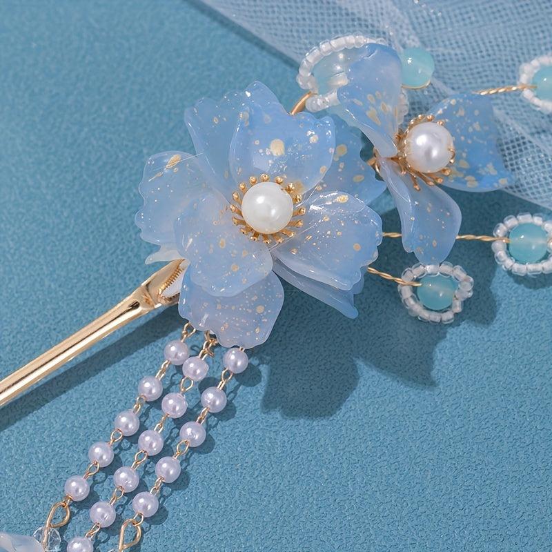 Flower Hairpin Women's Hair Headdress Beaded Tassel Hair Accessories