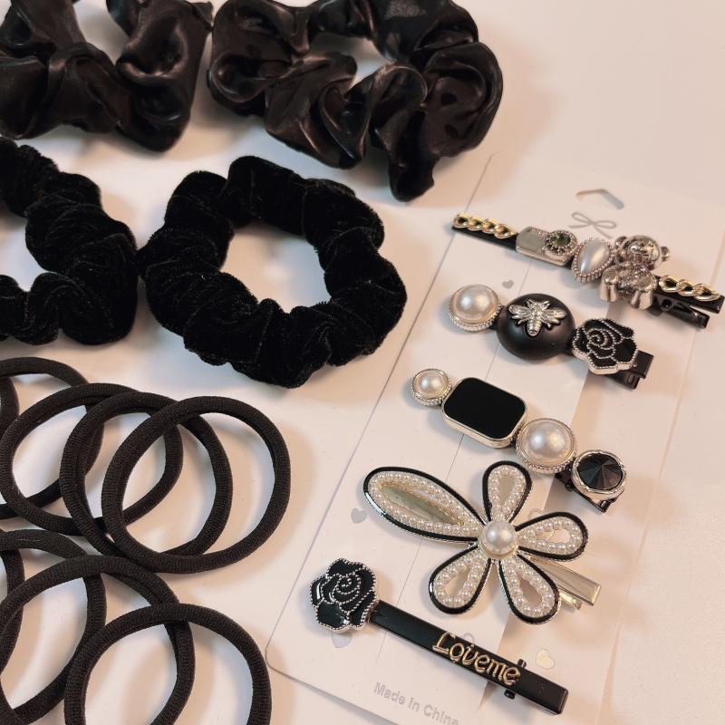 19pcs Hair Accessories Set Velvet Scrunchies Pearl Flower Bear Hair Clip Duckbil