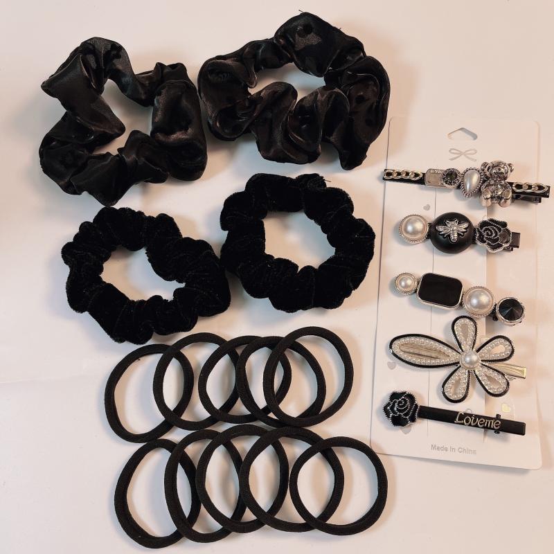 19pcs Hair Accessories Set Velvet Scrunchies Pearl Flower Bear Hair Clip Duckbil