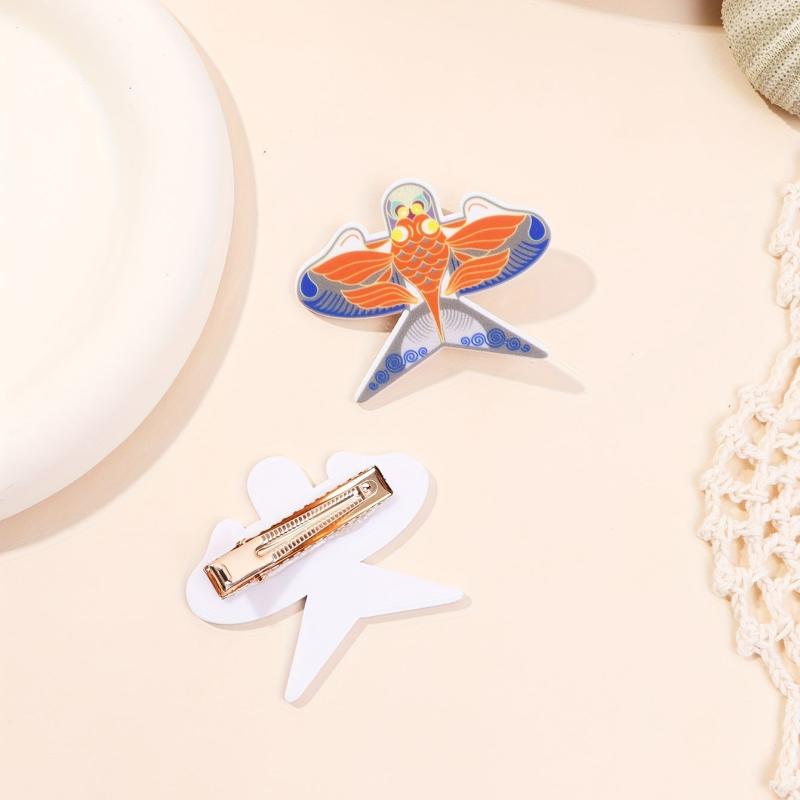 Cartoon Koi Printed Hair Clip for Luck, Chinese Style Hair Clip for Women