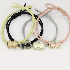 Heart Rhinestone Hair Tie Four Clover Hair Rope