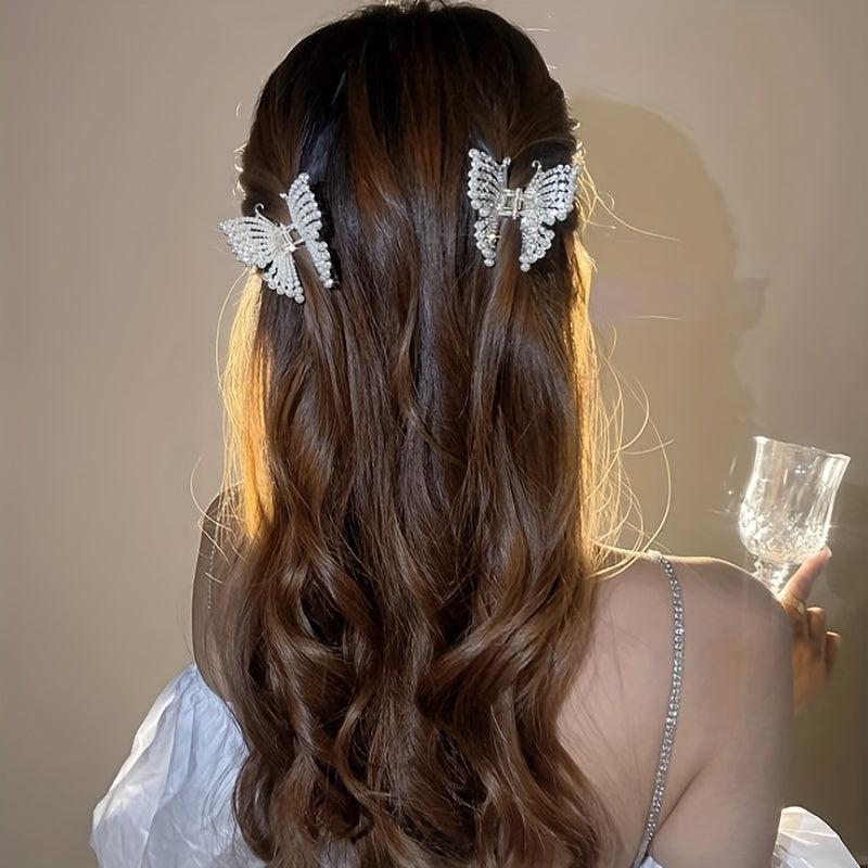Butterfly Hair Claw Clip Pearl Rhinestone Jaw Clamp Clip