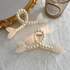 Mermaid Tail Hair Claw Clip Faux Pearl Banana Clip Acrylic Jaw Clamp